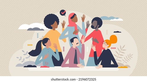 Multiculturalism And Different Racial Diversity Society Tiny Person Concept. Community With Various Culture And Race Differences Vector Illustration. Integration And Friendly Solidarity For All