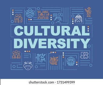 Multiculturalism word concepts banner. Cultural diversity. International community. Infographics with linear icons on blue background. Isolated typography. Vector outline RGB color illustration