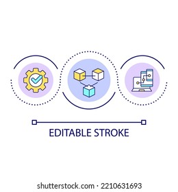 Multi-device strategy loop concept icon. Multiple platforms abstract idea thin line illustration. Application, software optimization. Isolated outline drawing. Editable stroke. Arial font used