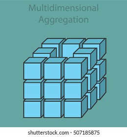 Multidimensional aggregation 3d, vector illustration flat design.