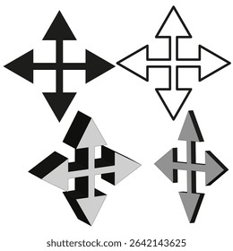 Multidirectional arrow icon. Navigation arrow vector. Directional arrow group. Contrast arrow set.