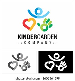 Multi-element Child (Person), Heart, Hand Vector Symbol Company (School, Kinder garden) Logo (Logotype). Geometric, Origami, Kid Style Icon Illustration. Modern Identity Concept Design Idea Brand. 