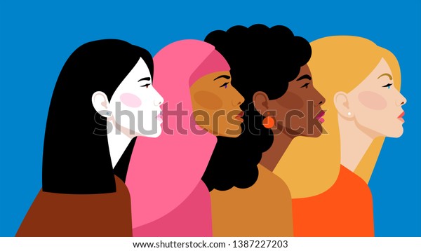 多民族の美しさ 異なる民族性の女性 アフリカ系 アジア系 中国系 ヨーロッパ系 中南米系 アラブ系 異なる国籍と文化を持つ女性 権利 独立 平等を求める闘い のベクター画像素材 ロイヤリティフリー