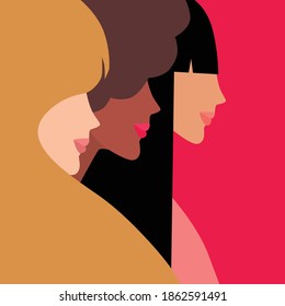 Multi-ethnic beauty. Women different nationalities and cultures. The struggle for rights, independence, equality. Vector illustration