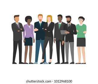 Multiethnic business team: office workers and executives standing together