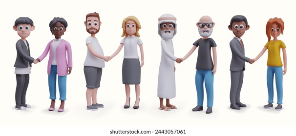 Multiethnic characters shaking hands. Men and women of different ages