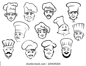 Multiethnic chefs in professional uniform toques in doodle sketch style suitable for kitchen staff of restaurant design