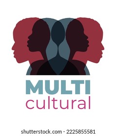 Multiethnic colorful face silhouette.Multicultural face silhouette