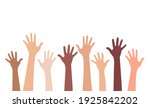 Multi-ethnic and Diverse Hands Raised Up Isolated on White Background. Vector Illustration