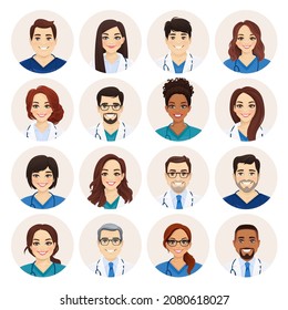 Multiethnic Doctor And Nurses Group Avatar Set Isolated Vector Illustration