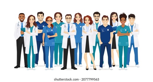 Multiethnic doctor and nurses group set isolated vector illustration