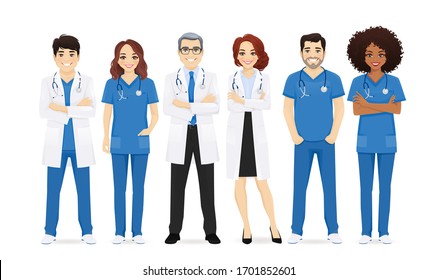 Multiethnic Doctor Team Group Set Isolated Vector Illustration