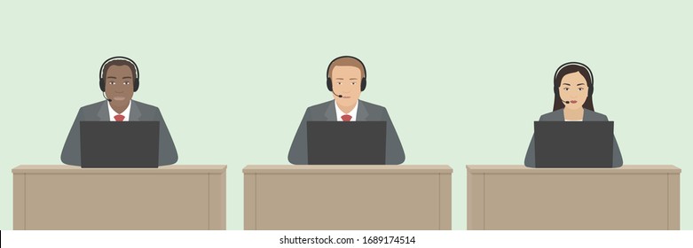 Multiethnic group of customer service officers. Vector illustration.