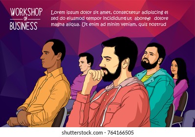 Multi-Ethnic Group of People in Seminar Concept. Vector illustration for banner of workshop