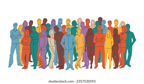 Grupo multiétnico de personas. Sociedad, retrato multicultural comunitario y ciudadanos. Ilustración vectorial.