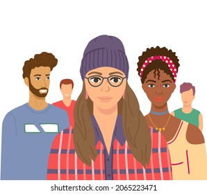 Multiethnic Group People Standing Together Community Stock Vector 