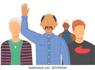 Multiethnic group of people standing together, community and togetherness concept, diversity portrait. Characters men and women isolated on white background. Social diversity, friends or relatives