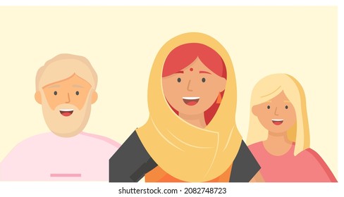 Grupo multiétnico de personas uniendo el concepto de comunidad y unión, retrato de diversidad. Personajes de hombres y mujeres aislados en blanco. Comunidad multitudinaria. Amigos o familiares de la diversidad social