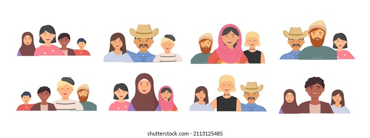 Multiethnische Gruppe von Menschen, die zusammen Gemeinschaft und gemeinsame Konzept, Vielfalt Porträt. Charaktere Männer und Frauen einzeln auf Weiß. Crowd Community. Freunde oder Verwandte der sozialen Vielfalt