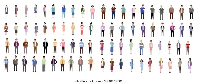 Multiethnic group of working people standing together on white background, diversity and multiculturalism. Set of full body diverse business people. Working man and woman