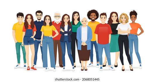 Multiethnic multicultural group of diversity people standing together vector illustration isolated