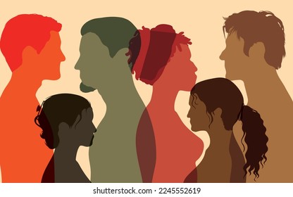Multi-ethnic people. Community integration and coexistence. Group of men and women of different culture and countries.