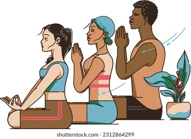 multi-ethnic people during yoga class seated in lotus position