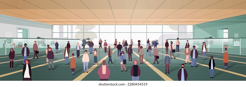 multiethnic people group mix race men women passengers at airport terminal horizontal