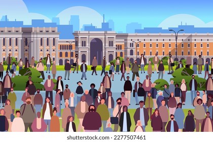 multiethnic people group walking outdoor mix race men women crowd in casual clothes standing together diversity multiculturalism