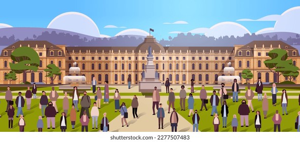 multiethnic people group walking outdoor mix race men women crowd in casual clothes standing together diversity multiculturalism