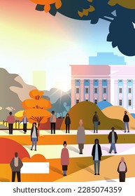multiethnic people group walking outdoor mix race men women citizens crowd going along city street
