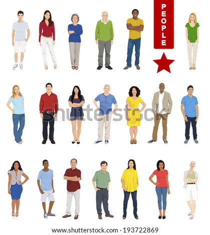 Multiethnic People on White Background.