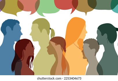 Multiethnic people are represented by speech bubbles and dialogues. Vector Illustration. Using social networks and communicating. Communicating across cultures and socialising.
