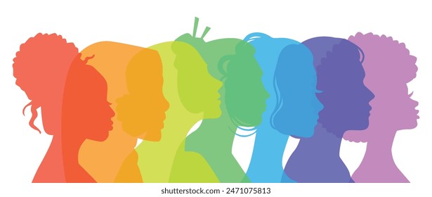 Multiethnic women, vector illustration. Female faces of diverse cultures profile