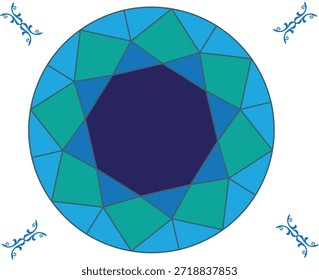 Ilustración de diamante geométrico azul multifacético o piedra preciosa.