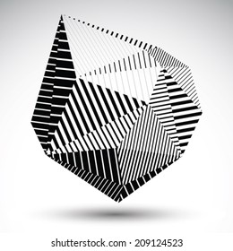 Multifaceted eps8 asymmetric contrast figure with parallel lines. Striped single color misshapen abstract vector object constructed from graffiti triangles. 