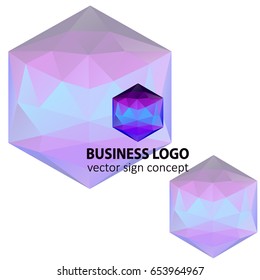 Multifaceted Hexagon - Diamond. Bright, colored Abstraction of a mandala with geometric figures of triangles on a white background. Low poly vector illustration