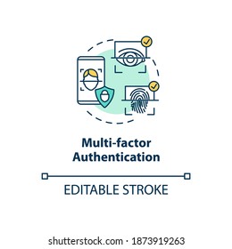 Multi-factor authentication concept icon. Identity and access management idea thin line illustration. Fingerprints. Facial recognition. Vector isolated outline RGB color drawing. Editable stroke