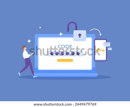 Multifactor Authentication concept. Manage permissions to access accounts on other devices. send and receive OTP code to login. security system. technology. illustration concept design. graphic