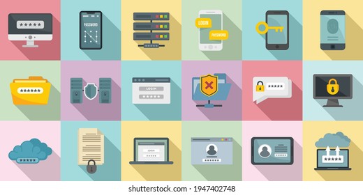 Multi-factor authentication icons set. Flat set of multi-factor authentication vector icons for web design