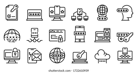 Multi-factor authentication icons set. Outline set of multi-factor authentication vector icons for web design isolated on white background