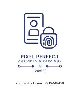 Icono de escritorio lineal de autenticación multifactor. Sistema de seguridad. Protección del dispositivo. Píxel perfecto 128x128, contorno 4px. GUI, diseño UX. Elemento de interfaz de usuario aislado para el sitio web. Trazo editable