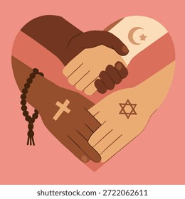 Multireligiöse Hände schaffen Herzform für Inklusion