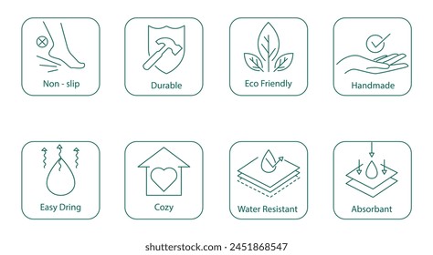 Multi-Feature Vector Icon: Handmade, Eco-Friendly, and Durable with Non-Slip, Quick-Dry, Water-Resistant, Absorbent, and Cozy Qualities