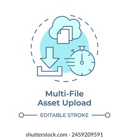 Multi-file asset upload soft blue concept icon. Data management, cloud technology. Round shape line illustration. Abstract idea. Graphic design. Easy to use in infographic, presentation