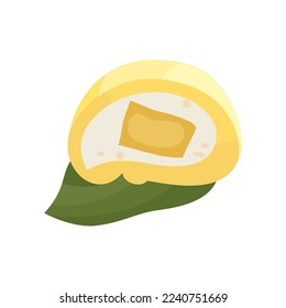 Multi-flavoured Japanese Mochi sweet dessert. Flat Vector illustration with Healthy sweet snack. For banner, poster, restaurant menu, national mochi day.