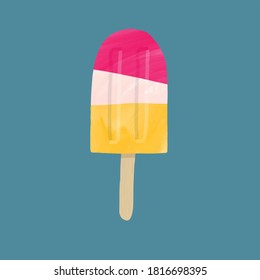 Multi-flavoured popsicle vector illustration. Isolated popsicle on a blue background.