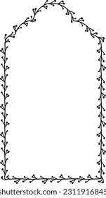 Multifoil Arch Leaf rectangular frame architectural window door ornate flower frame floral leaf borders natural Botanical Branches decoration wedding card anniversary celebration beautiful arabesque 