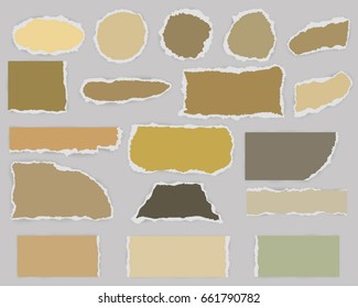 Multiform Pieces of torn blank paper with shadow and vintage colors. Template for scrapbooking or greeting card. Vector illustration