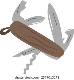 Multifunction folding knife clipart drawing 